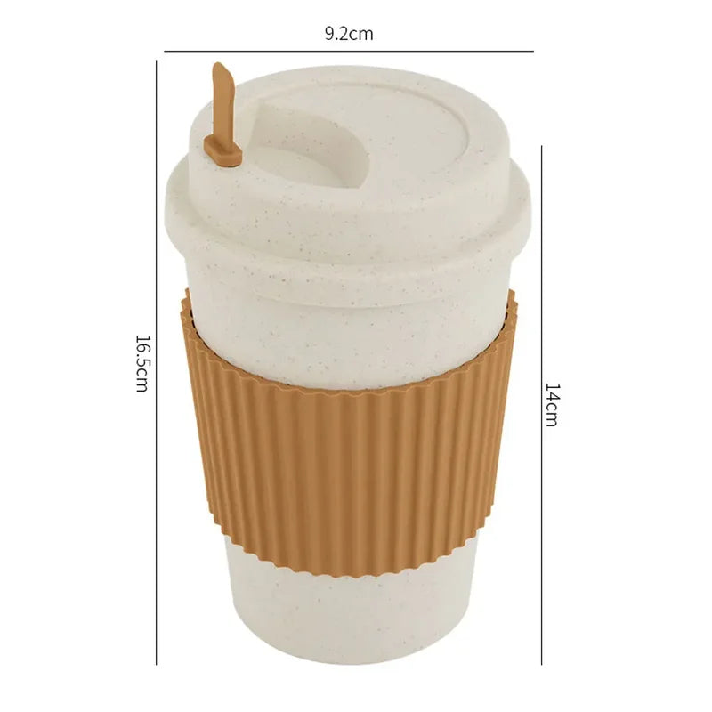 Reusable 450ml Wheat Straw Coffee Cup with Lid - Eco Travel Mug, Dishwasher Safe