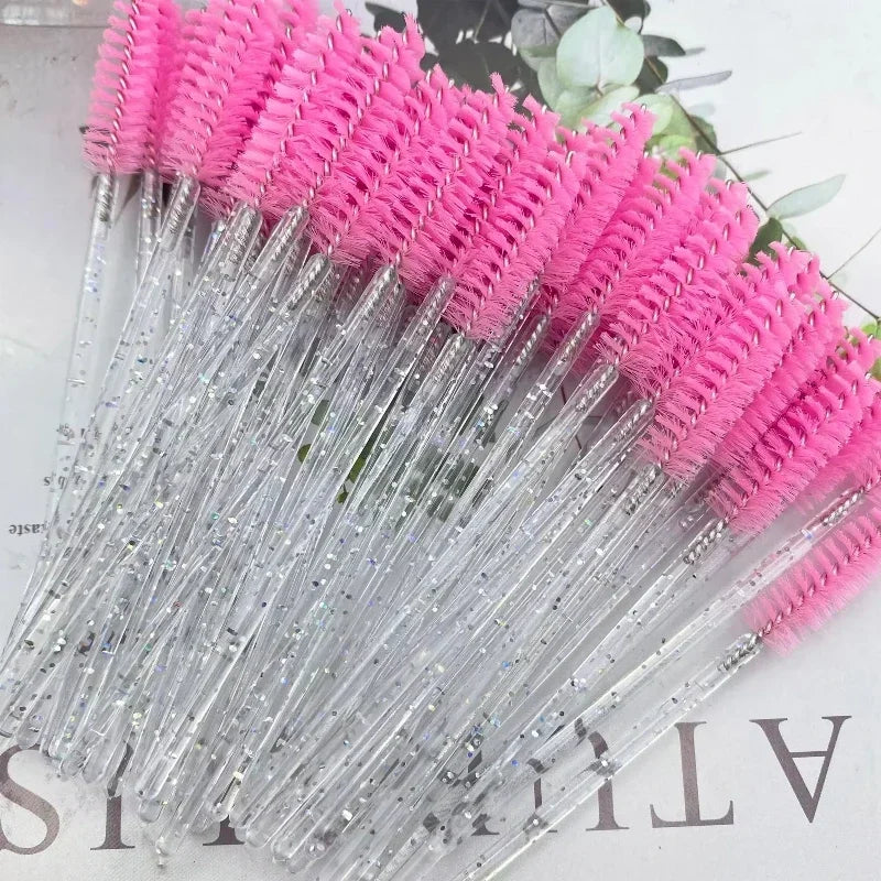 50Pcs Mascara Wands Eyelash & Eyebrow Applicator Spoolers with Crystal Diamond Handle