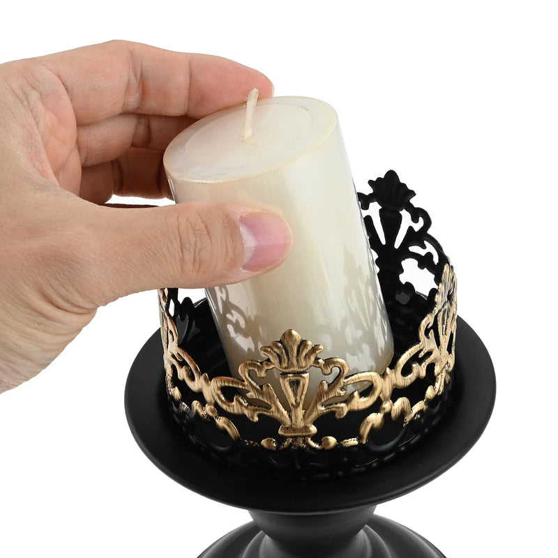 Set of 2 Black Iron Candle Holders for Christmas & Holiday Decor, Centerpieces