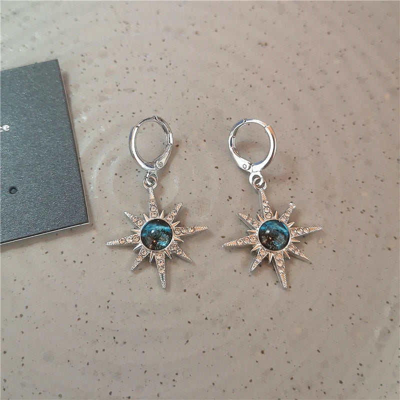 Goth Y2K Vintage Sun Moon Star Heart Pendant Earrings for Women - Scene Accessories