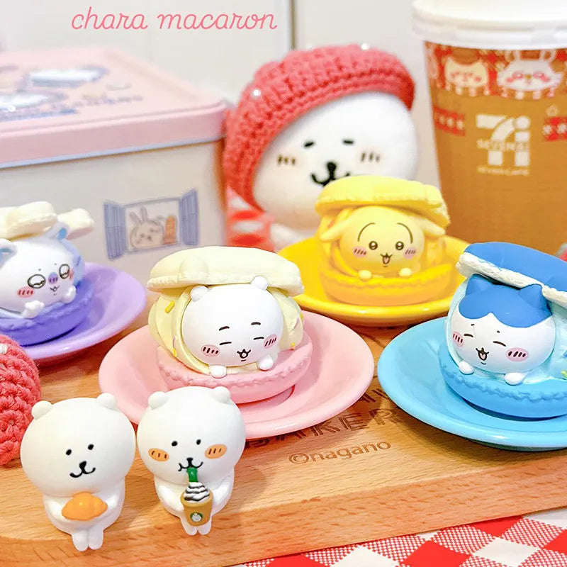 Cute Macaron Dessert Gacha Figure Set - Usagi Hachiware Momonga Toy Collection, Desktop Ornament & Cake Topper