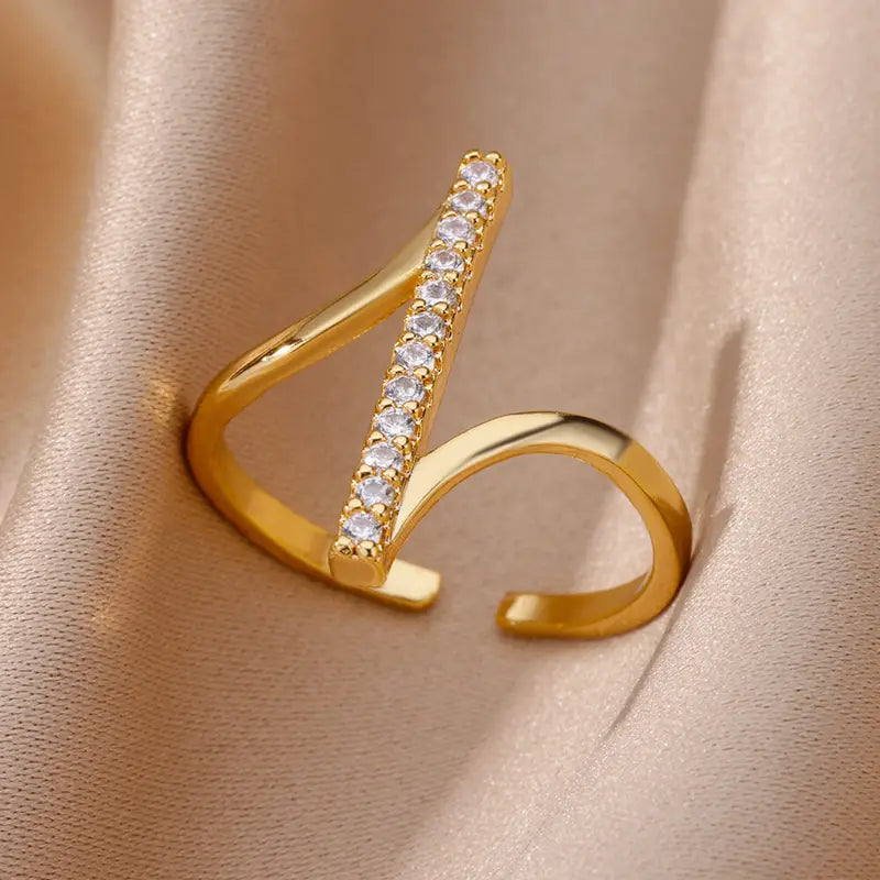 Geometric Zircon Rings for Women Gold Stainless Steel Wedding Party Jewelry Gift