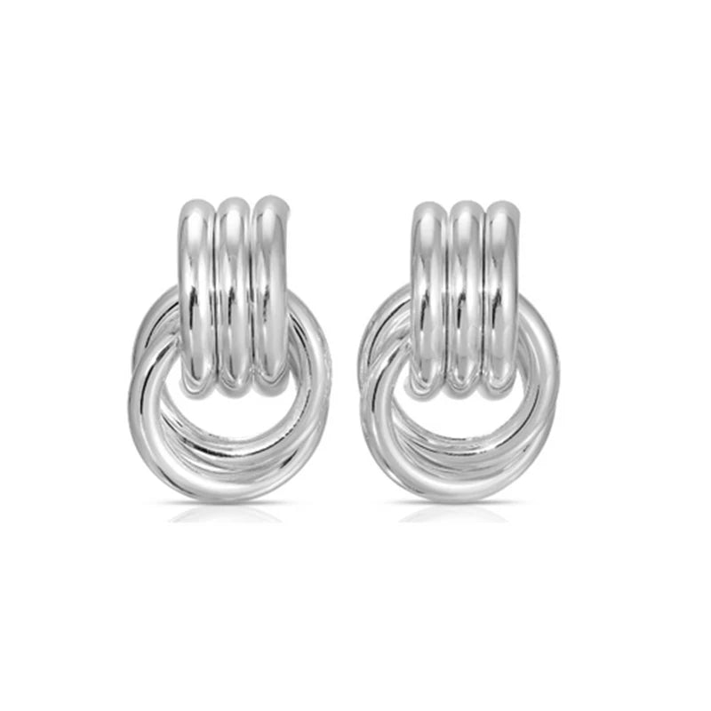 Vintage Texture Gold Plated Stainless Steel Earrings for Women Geometric Circle Twist Statement Jewelry