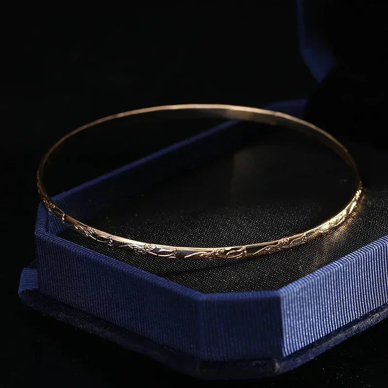 Slim Metal Bangles Layered Cuff Bracelet with Carved Flower Design - Bridal Ethnic Jewelry