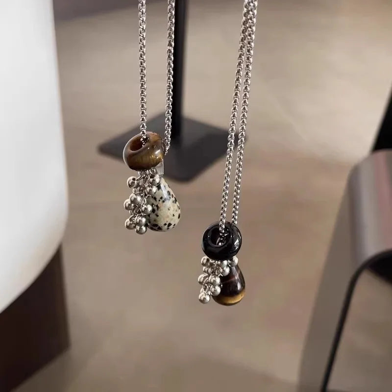 Irregular Tiger Eye Stone Pendant Necklace for Women Long Chain Jewelry