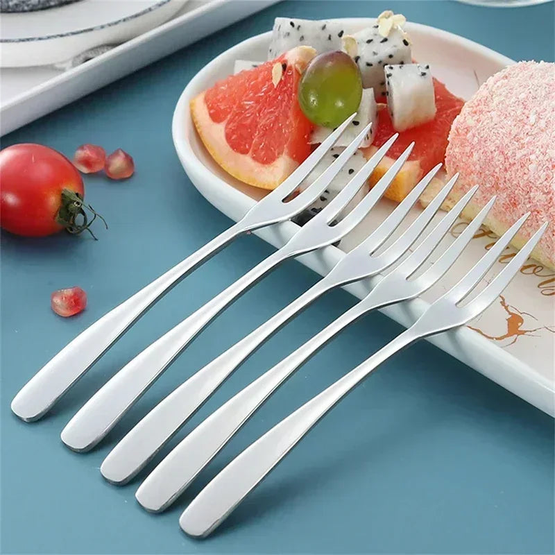 13cm Stainless Steel Fruit Forks Set - Small Dessert Snack Cake Forks for Parties and Cafeterias