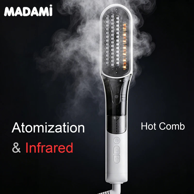 Steam Hair Straightener Brush with Red Light Therapy & Hot Mist - 4 Temperature Settings