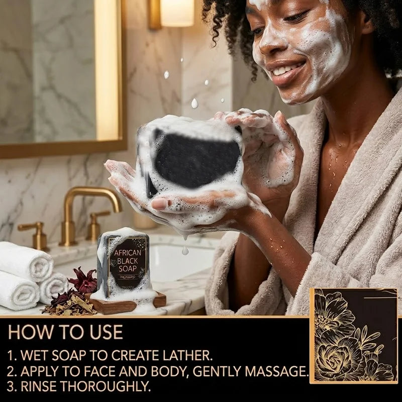 Moisturizing African Black Soap with Shea Butter Oil for Deep Cleansing & Skin Hydration