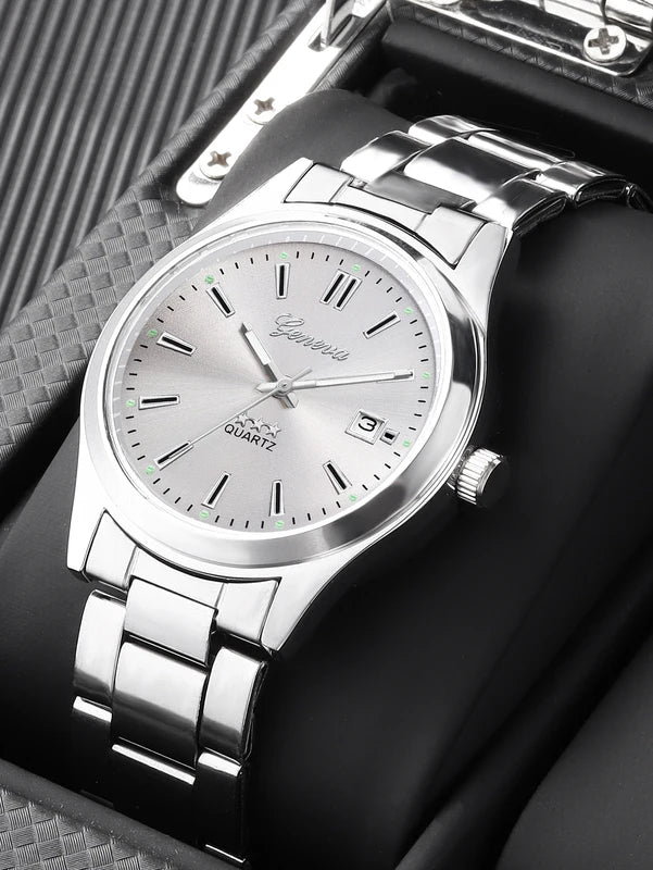 Ladies Quartz Watch Steel Band with Calendar Minimalist Design Daily Fashion Accessory