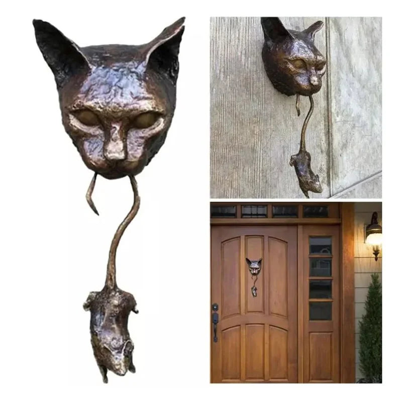 Halloween Cat and Mouse Resin Wall Sculpture for Door Garden Decor