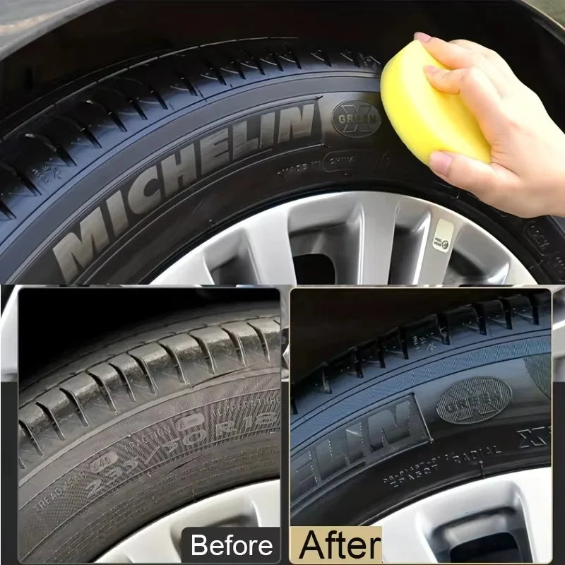 Black Shiny Tire Wax - Durable Long-Lasting Tire Protection & Repair with Sponge