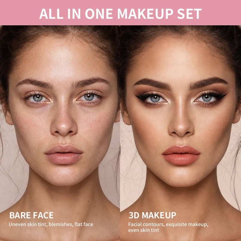 Complete Makeup Kit for Women - All-in-One Cosmetic Set with Brushes & Travel Bag