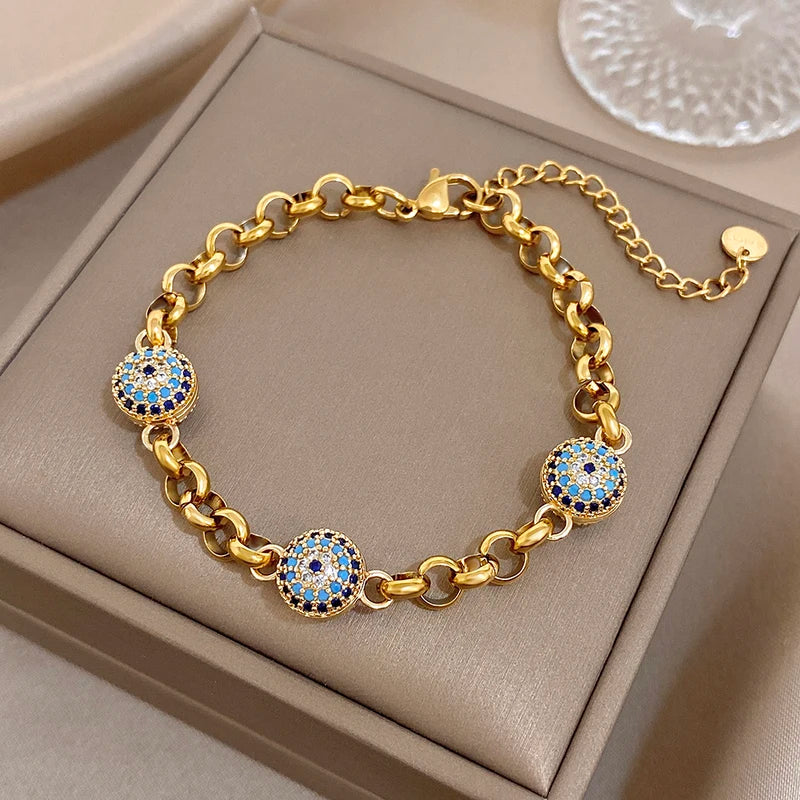 Trendy Rhinestone Inlaid Ball Bracelet for Women - Multiple Metal Colors
