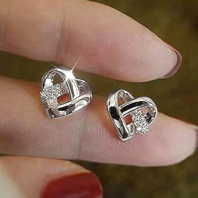 Eternity Love Earrings for Women Heart Stud Piercing Silver & Gold Tones