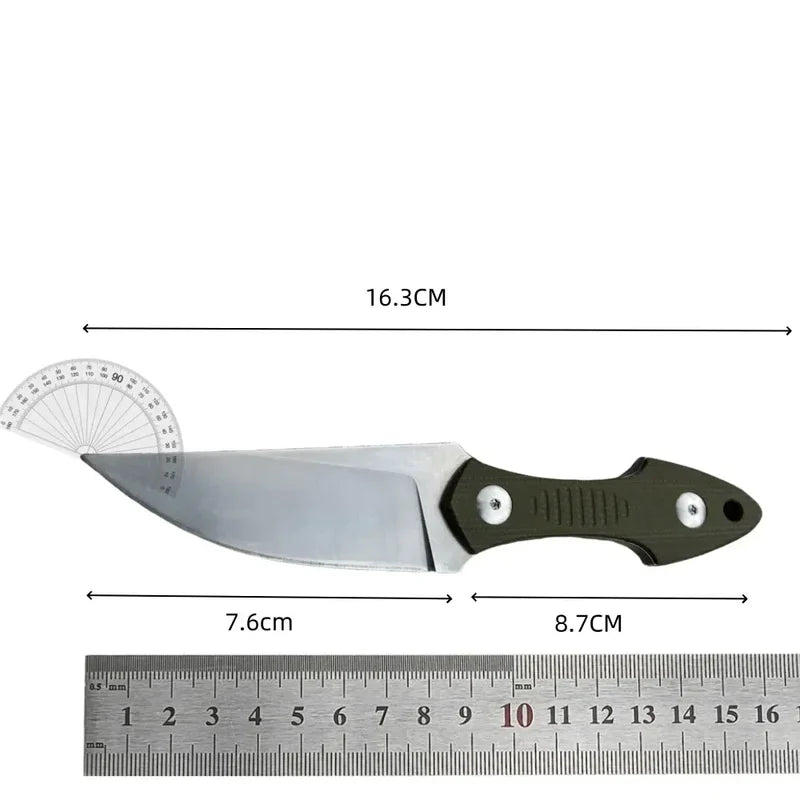 Fixed Blade Camping & Hunting Knife with Leather Sheath, Satin Drop Point Blade, 16.3cm