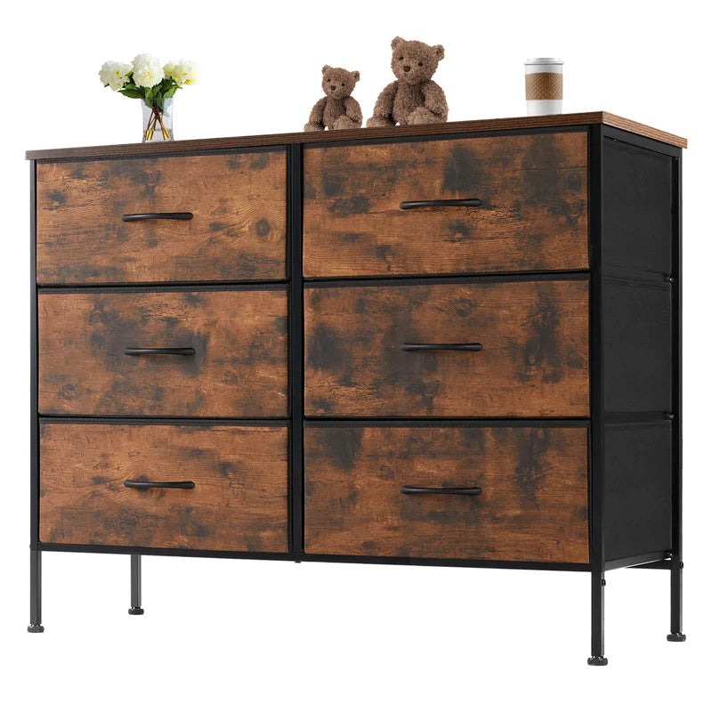 Living Room 6-Drawer Fabric Cabinet with Wooden Top Storage Closet Chest
