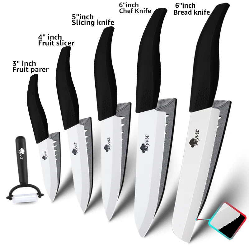 Ceramic Knife Set with Multi-Color Handles - 3 to 6 Inch Kitchen Knives for Chef and Bread Use
