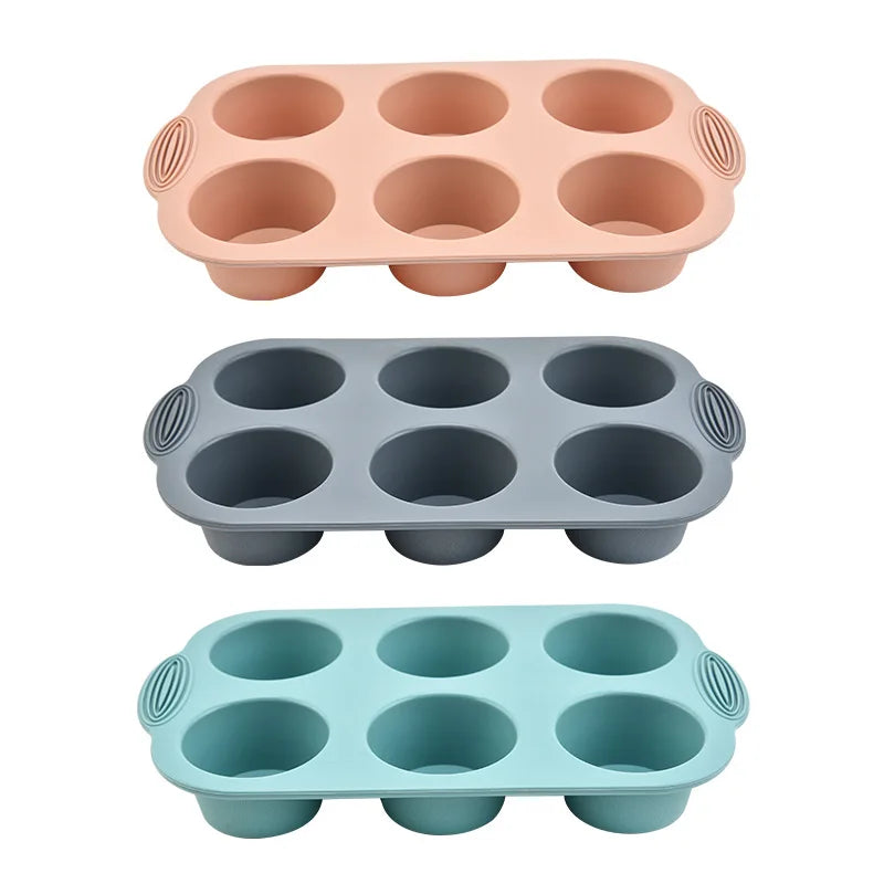 6-Cup Silicone Muffin Pan Non-Stick Baking Tray for Cakes & Cupcakes