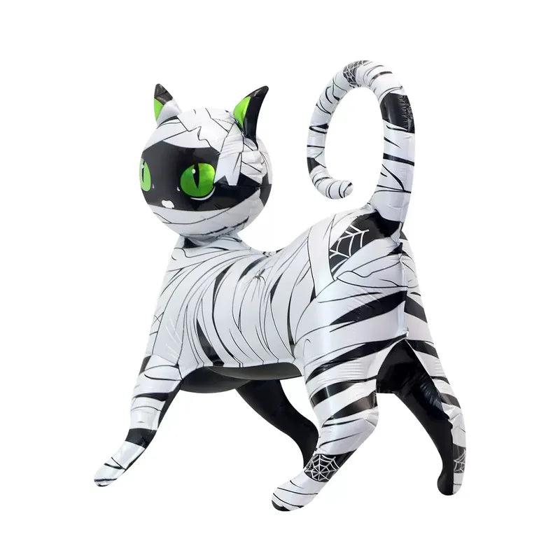 Halloween Black Cat Balloon Decoration with 4D Cartoon Standing Design, Green Eyes, Aluminum Foil, Binding Cloth Style