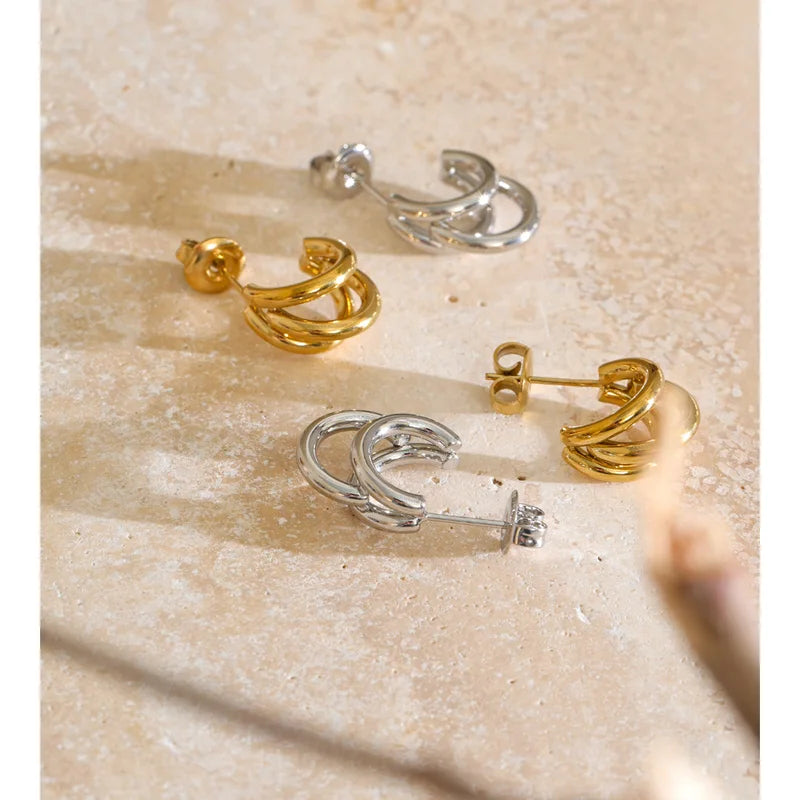 Geometric Stainless Steel Layered Earrings for Women - Casual Summer Jewelry