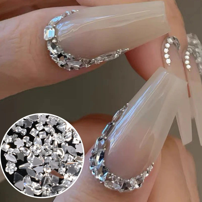 Mini Nail Art Rhinestone Decorations 12-Grid Dazzling Crystal Gems for Manicure