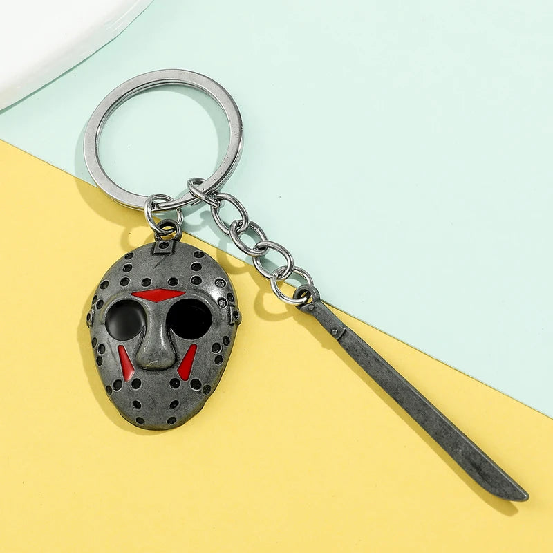 Hockey Mask Machete Keychain Halloween Cosplay Accessory for Men Women