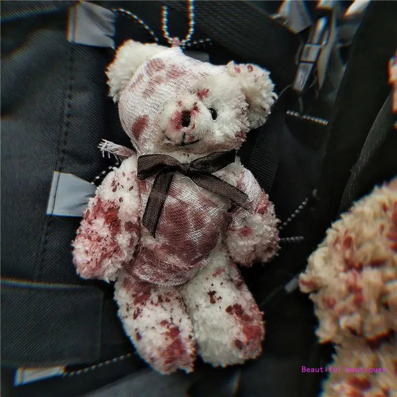 Halloween Bloody Plush Bear Keychain for Bags & Keys - Injured Animal Pendant