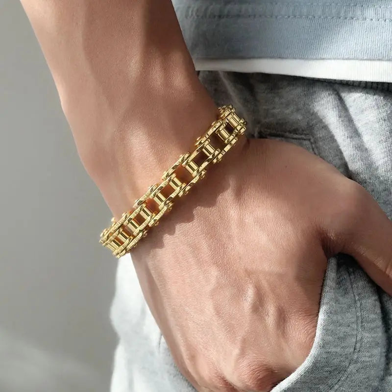Men's Bicycle Chain Bracelet - Stainless Steel Punk Rock Biker Jewelry
