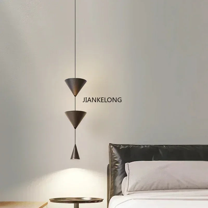 Nordic Minimalist LED Pendant Light for Living Room & Bedroom - Modern Black & White Conical Fixture