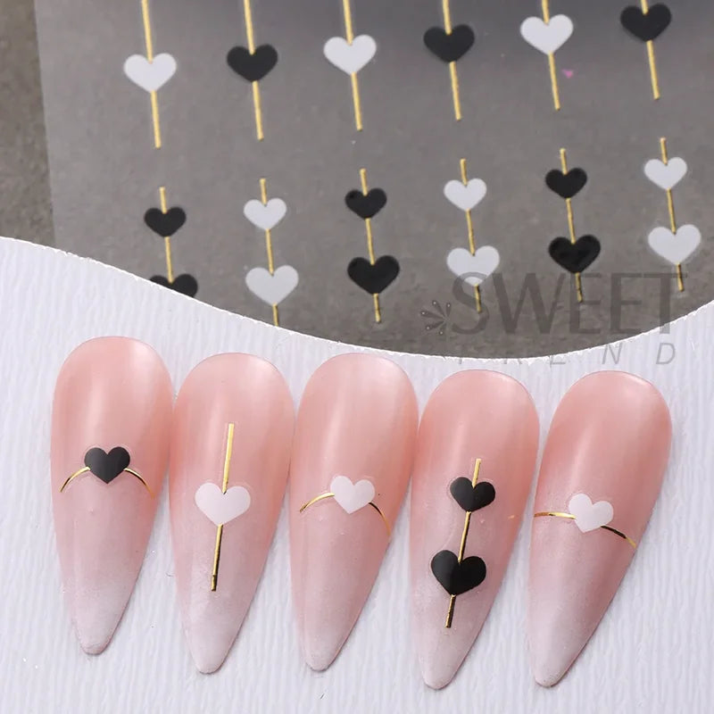 4 Pcs Gold Heart Line Nail Art Stickers for Romantic Valentines French Tips