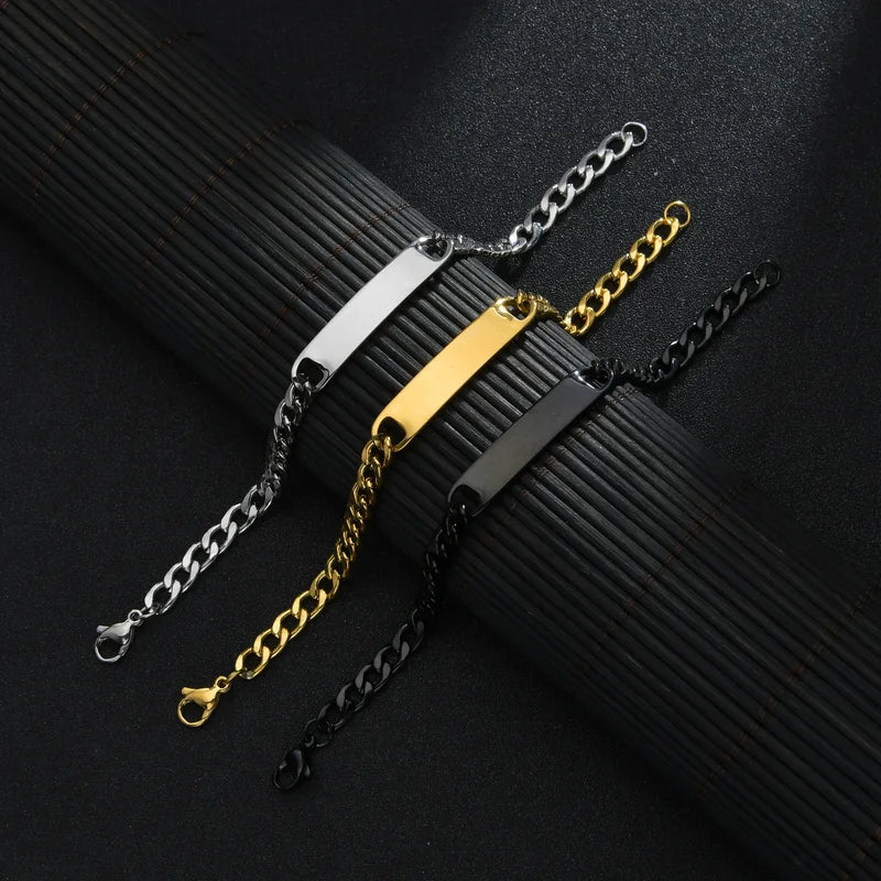 Unisex Punk Couple Bracelets Stainless Steel Gold Plated Bar Cuff Jewelry