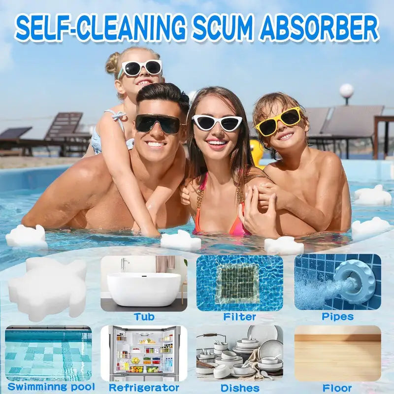 Pool Oil Absorbing Sponges - Reusable Scum & Grime Cleaners, 10 Pack