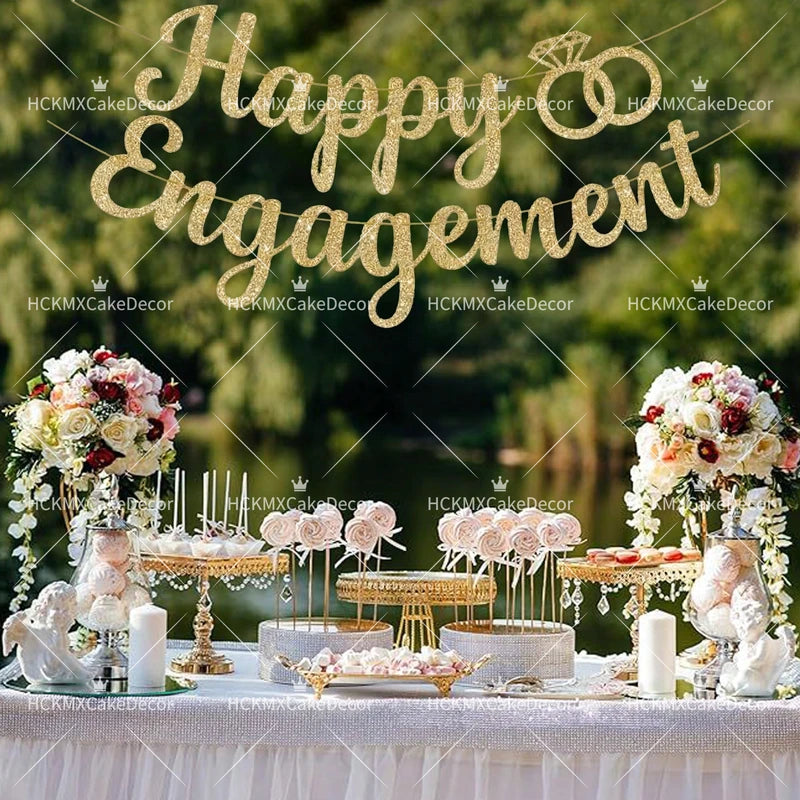 Wedding Engagement Party Banner Bunting with Garland - Bridal Celebration Decorations