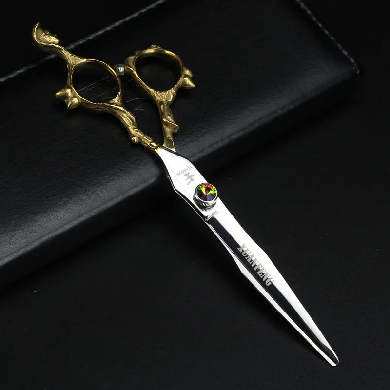 7 Inch Gold Hair Cutting Scissors Japan 440C Steel Salon Thinning Shears