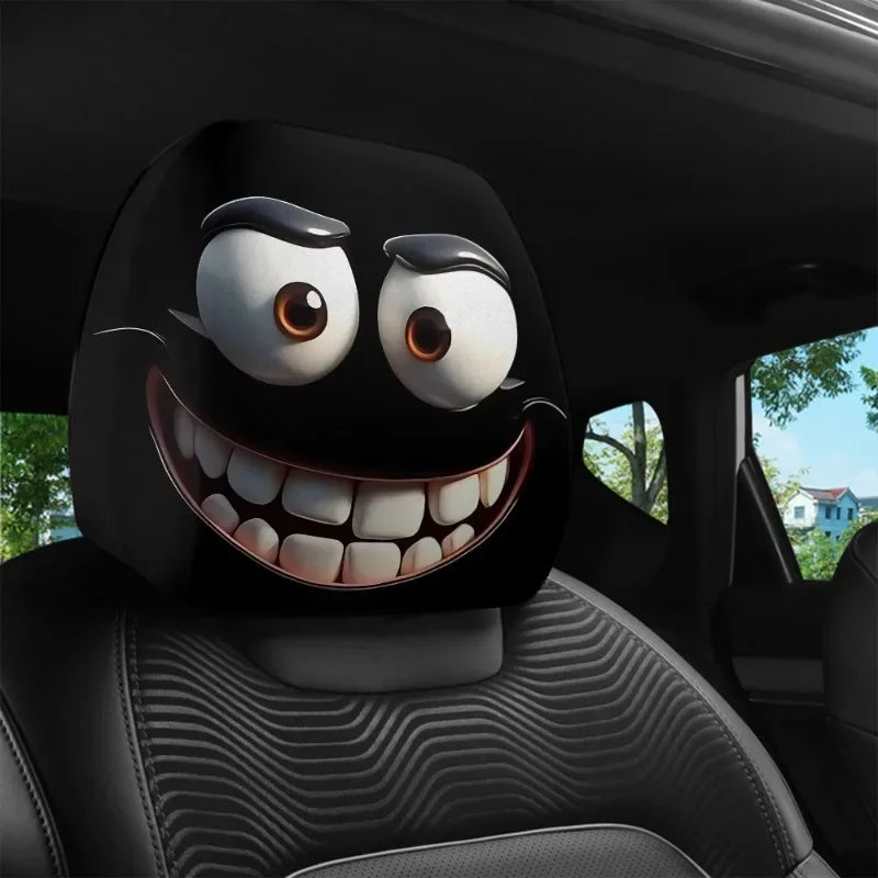 2Pcs Cartoon Big-Eyed Car Headrest Covers, Universal Fit for Travel & Daily Use