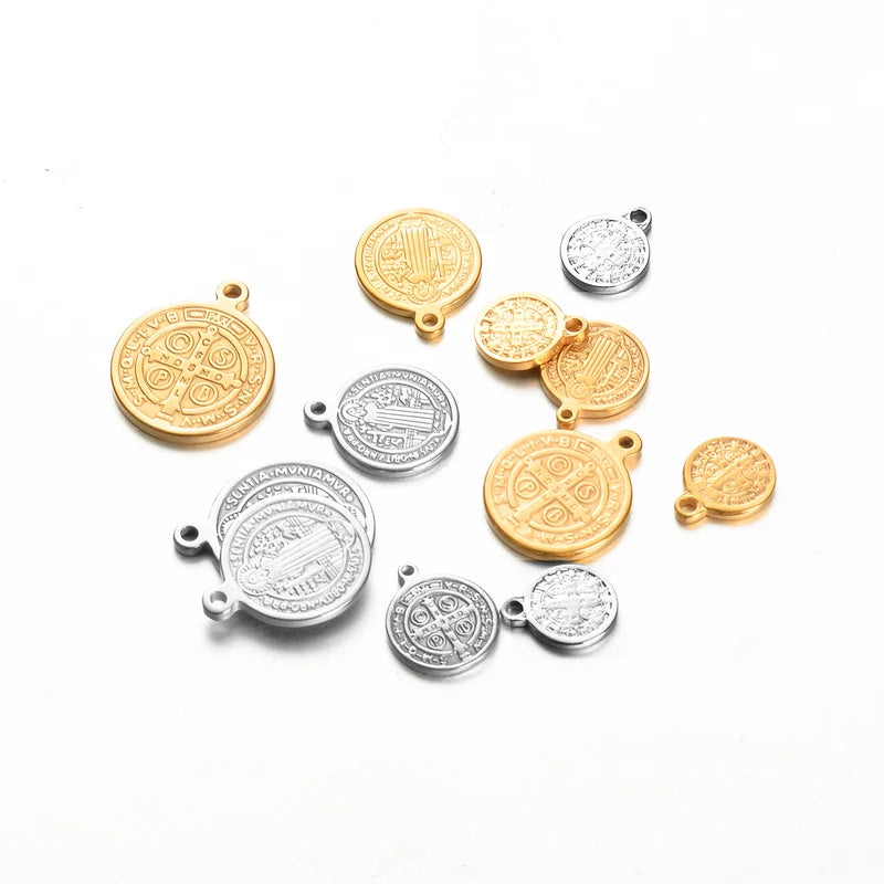 10Pcs Stainless Steel Catholic Coin Pendant Charms for Jewelry Making