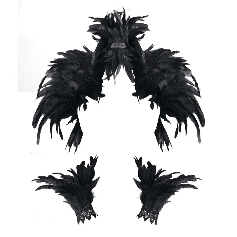 Halloween Feather Shawl Wristlet Set for Women and Men - Punk Party Dress Up