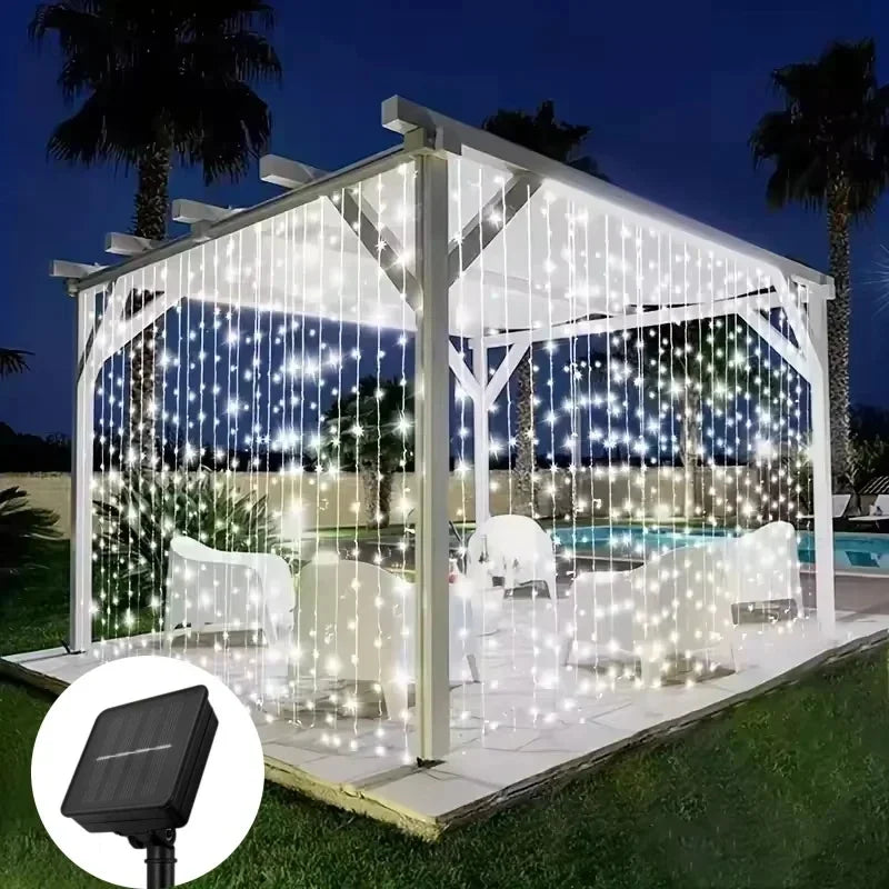 Outdoor Solar Curtain String Lights 3x3M 600 LEDs Holiday & Party Decor