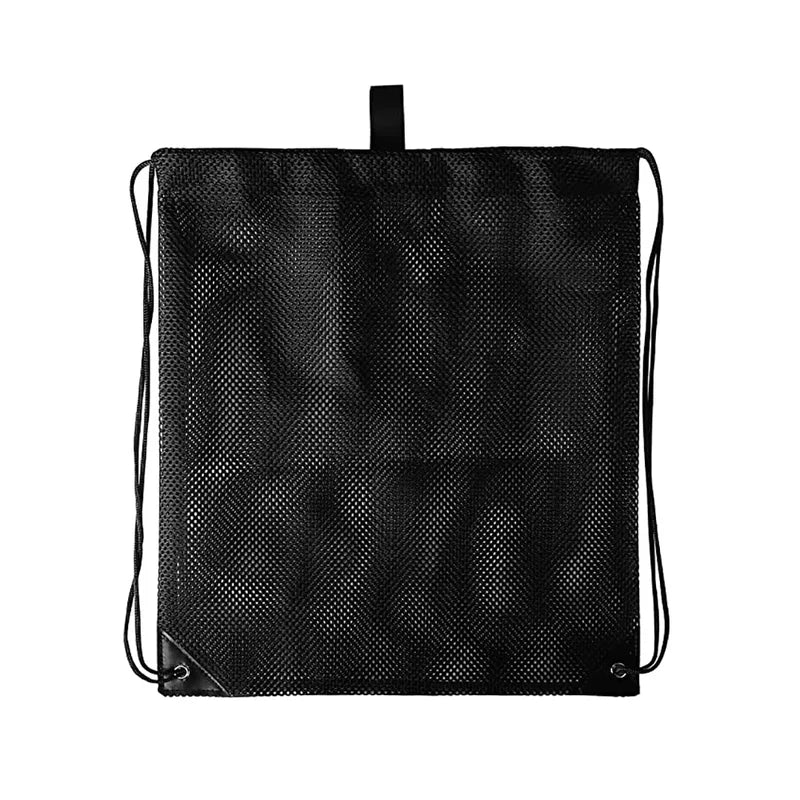 Heavy Duty Mesh Drawstring Bag for Sports, Gym & Travel - Black