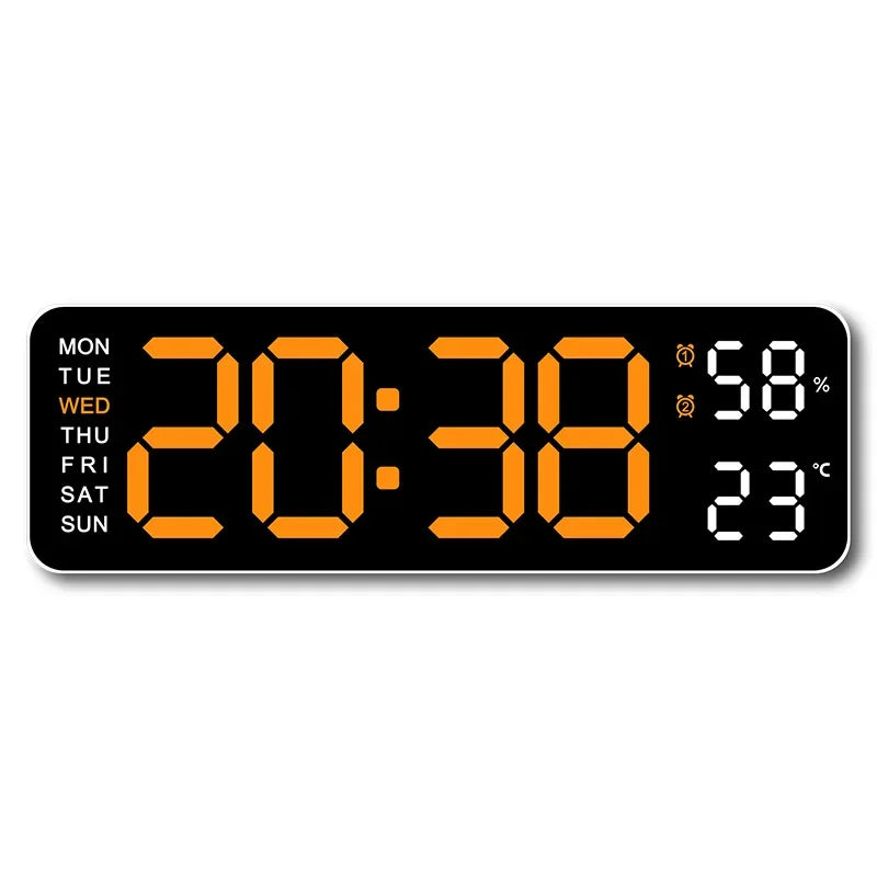 Large Digital Wall Clock with Temperature & Humidity Display, USB Powered, Auto Dimming
