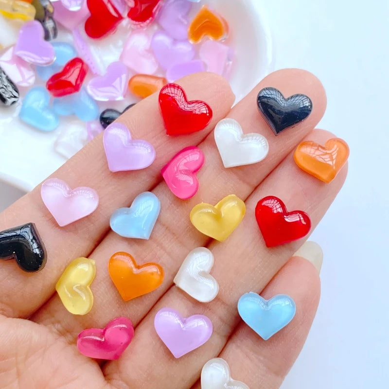 Mini Heart-Shaped Resin Embellishments for Scrapbooking and Jewelry Making - 50 Pieces
