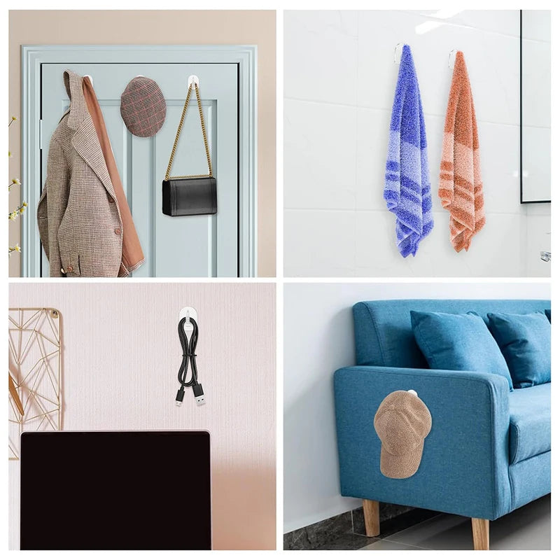 Acrylic Adhesive Transparent Hooks Set - Strong Plastic Bathroom Non-Punching Wall Hooks