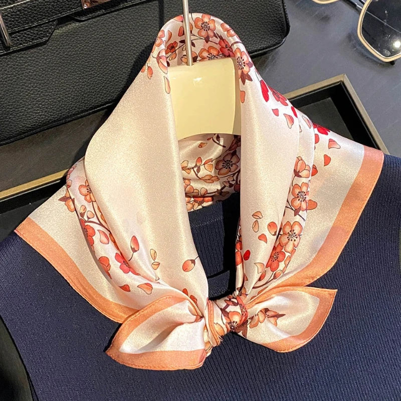 Natural Silk Hair Scarf 21x21 Inches Floral Pattern Sleep Wrap for Women