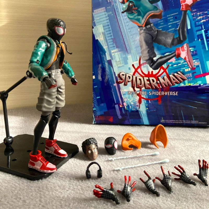 Miles Morales Spider-Man Action Figure with Removable Hood and Interchangeable Hands - 17cm
