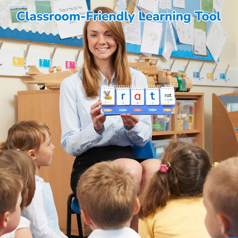 CVC Word Game with Flash Cards & Rhyming Flip Book - Educational Reading Toy for Ages 3-6
