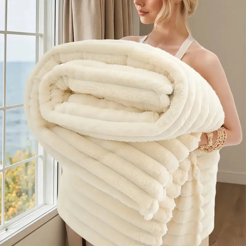 Faux Rabbit Fur Blanket Double-Sided Cozy Warm Lightweight Home Office Sofa Bed