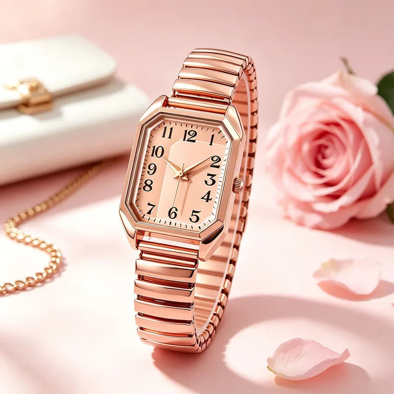 Women's Luxury Fashion Quartz Watch with Elastic Strap - Rectangle Alloy Design