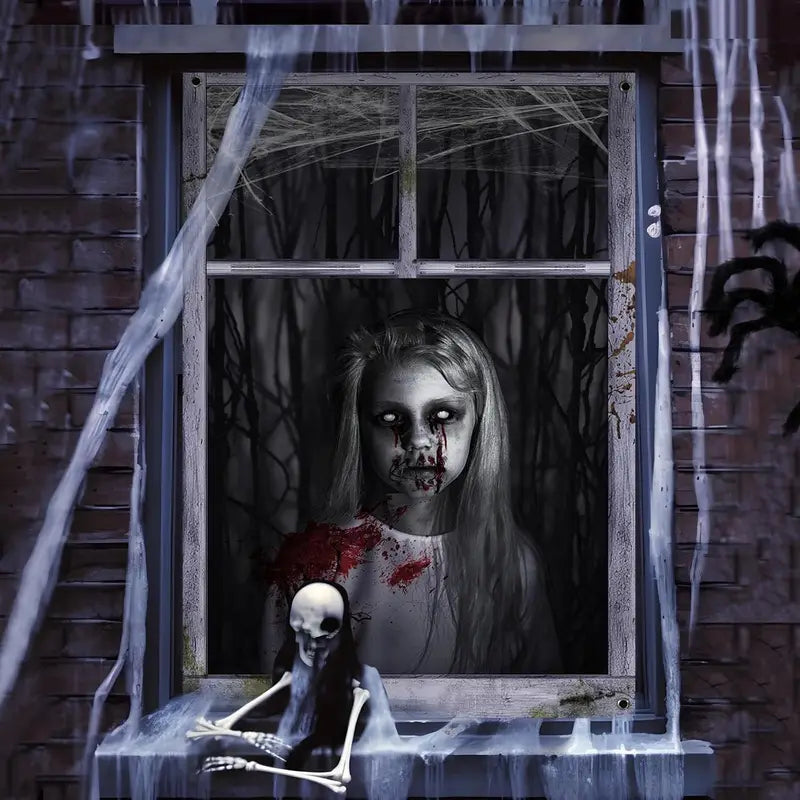 Halloween Ghost Curtain Decorations 2 Pack - Indoor/Outdoor Window Coverings