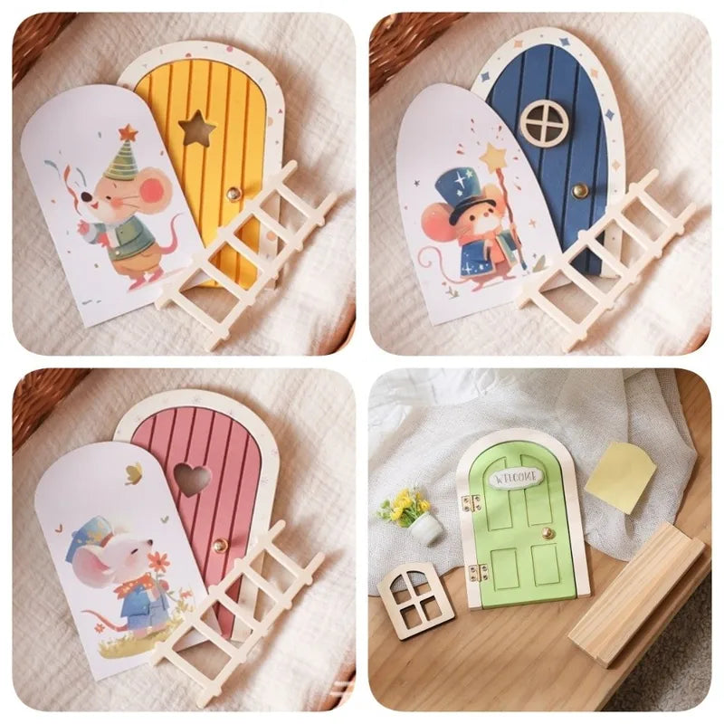 Glow-in-The-Dark Fairy Elf Door Wooden Miniature Home Decor - Creative Mouse Hole Design