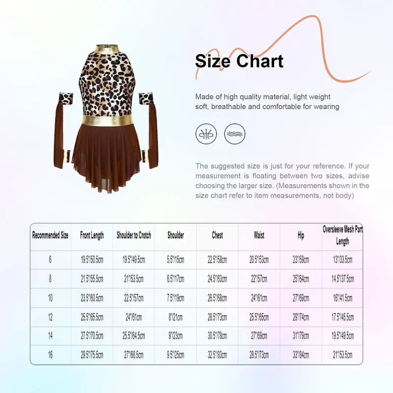 Kids Girls Prehistoric Cave Leopard Print Metallic Dress with Oversleeves Costume
